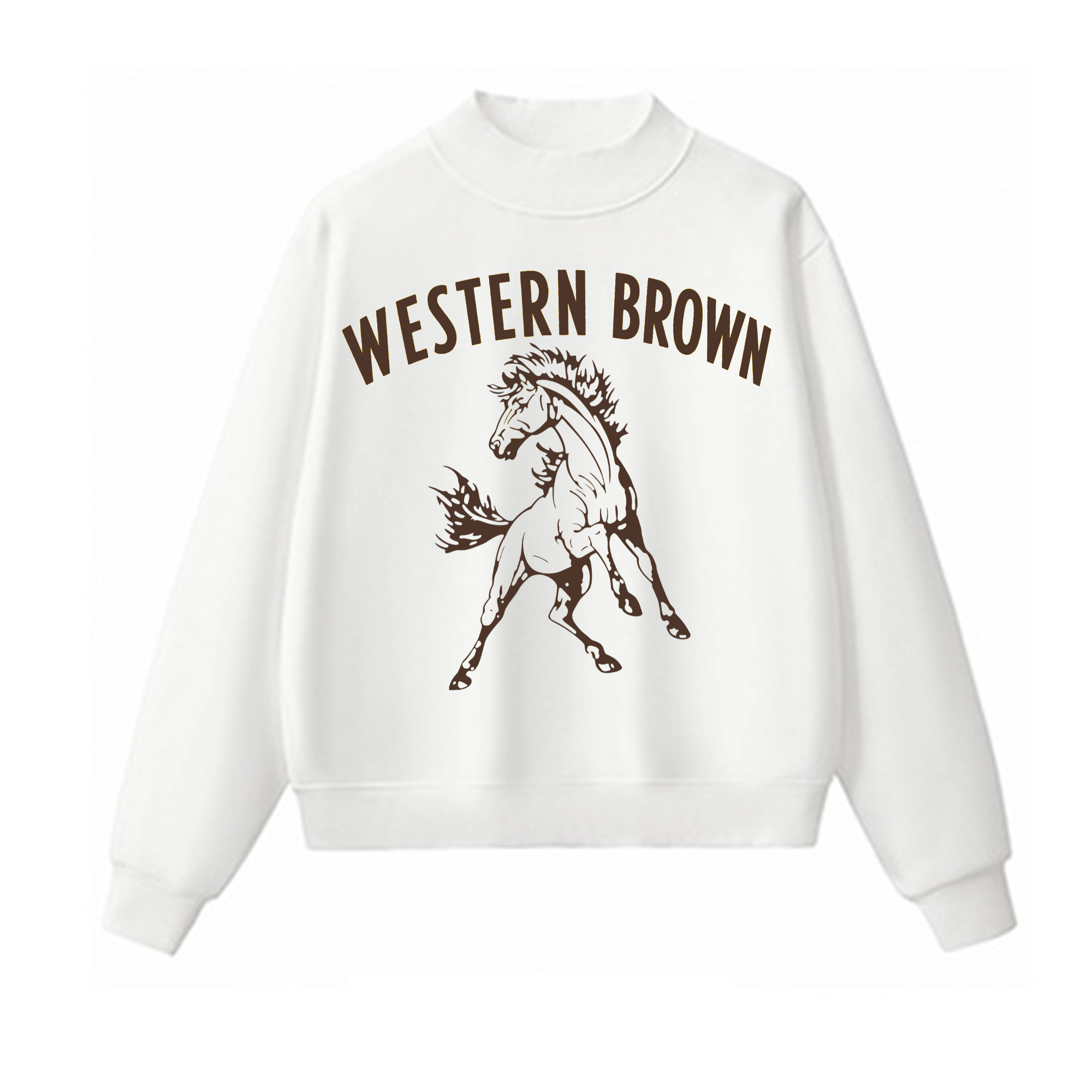 Western Brown Broncos — Run Wild — Adult Mock Neck Sweatshirt