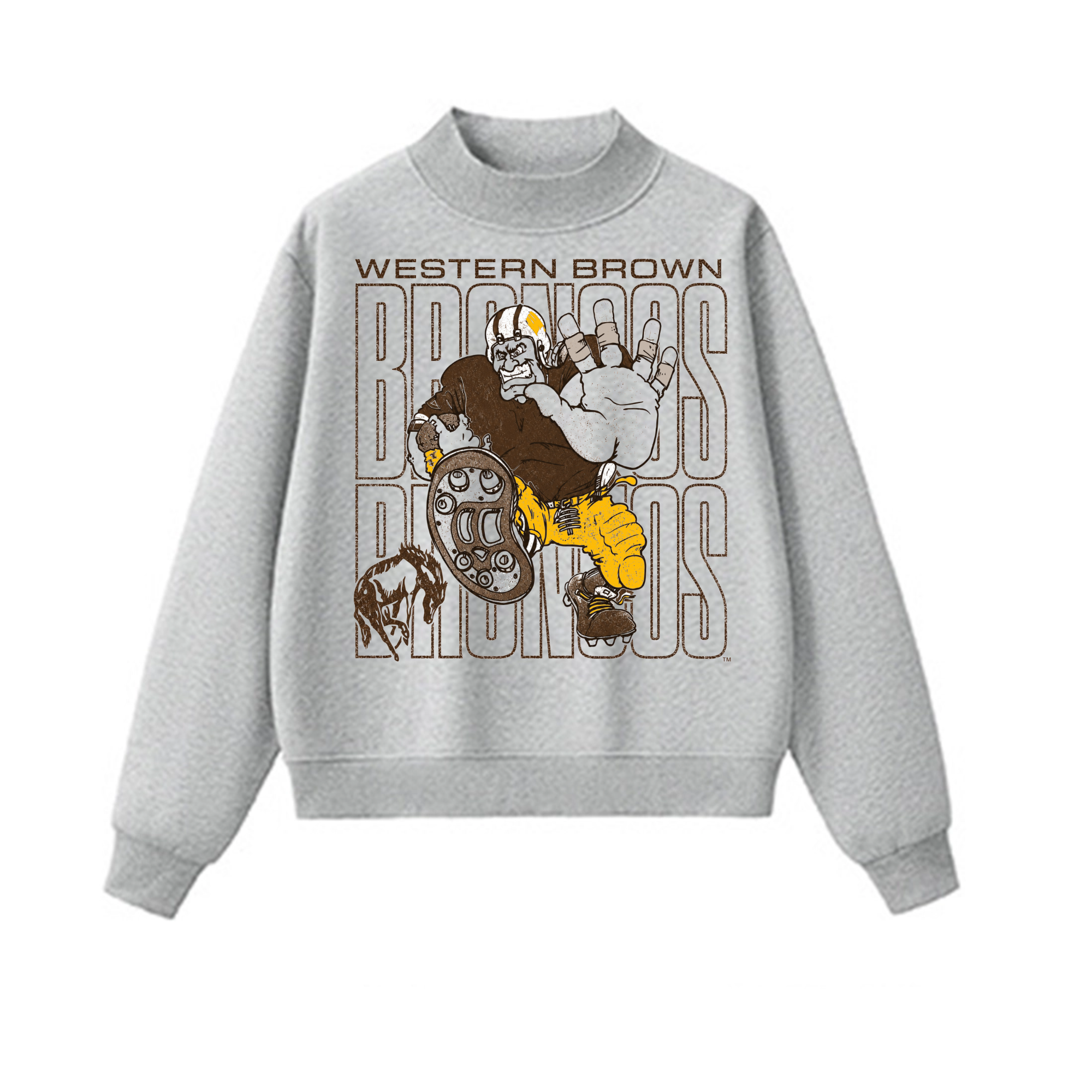 Western Brown Broncos — Bruiser (Gold) — Adult Mock Neck Sweatshirt