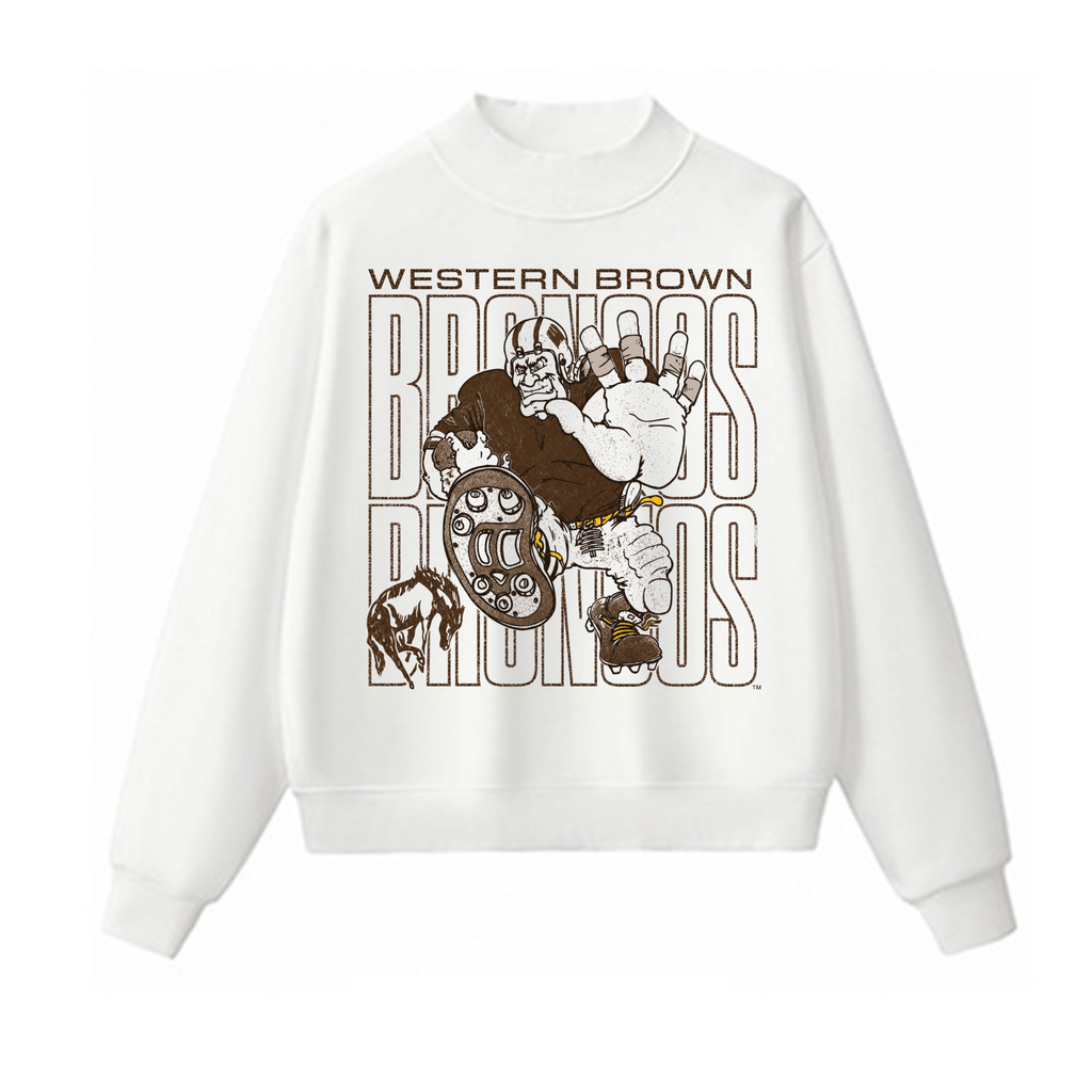 Western Brown Broncos — Bruiser (Brown) — Adult Mock Neck Sweatshirt