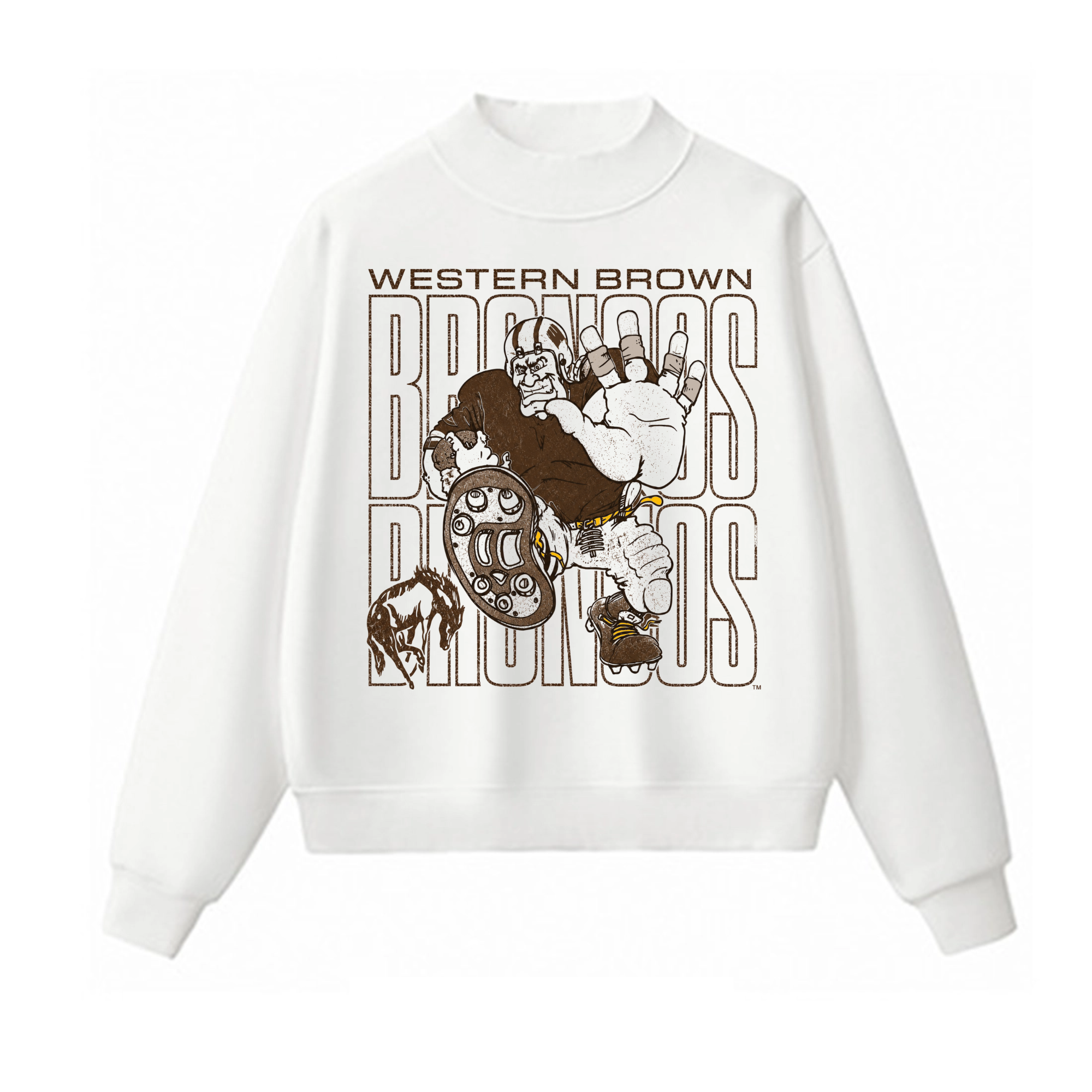 Western Brown Broncos — Bruiser (Brown) — Adult Mock Neck Sweatshirt