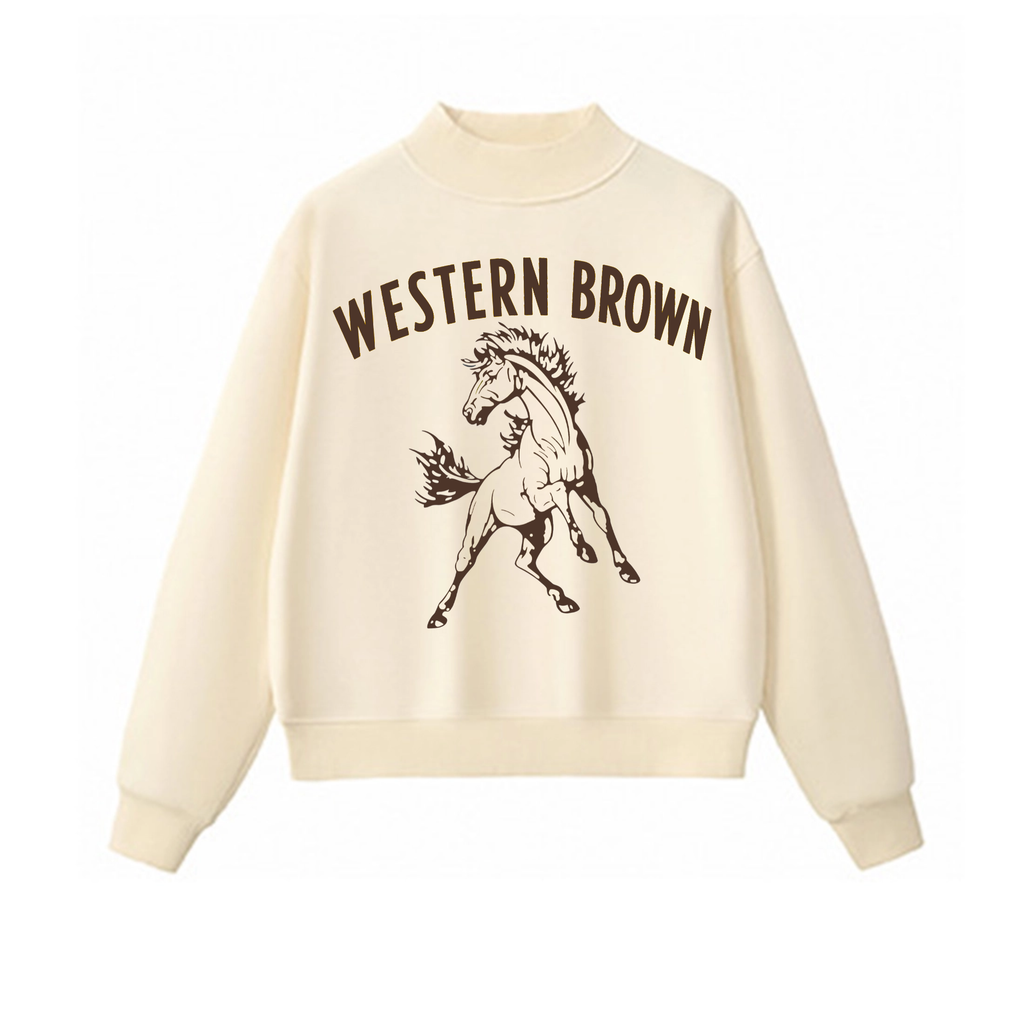Western Brown Broncos — Run Wild — Adult Mock Neck Sweatshirt