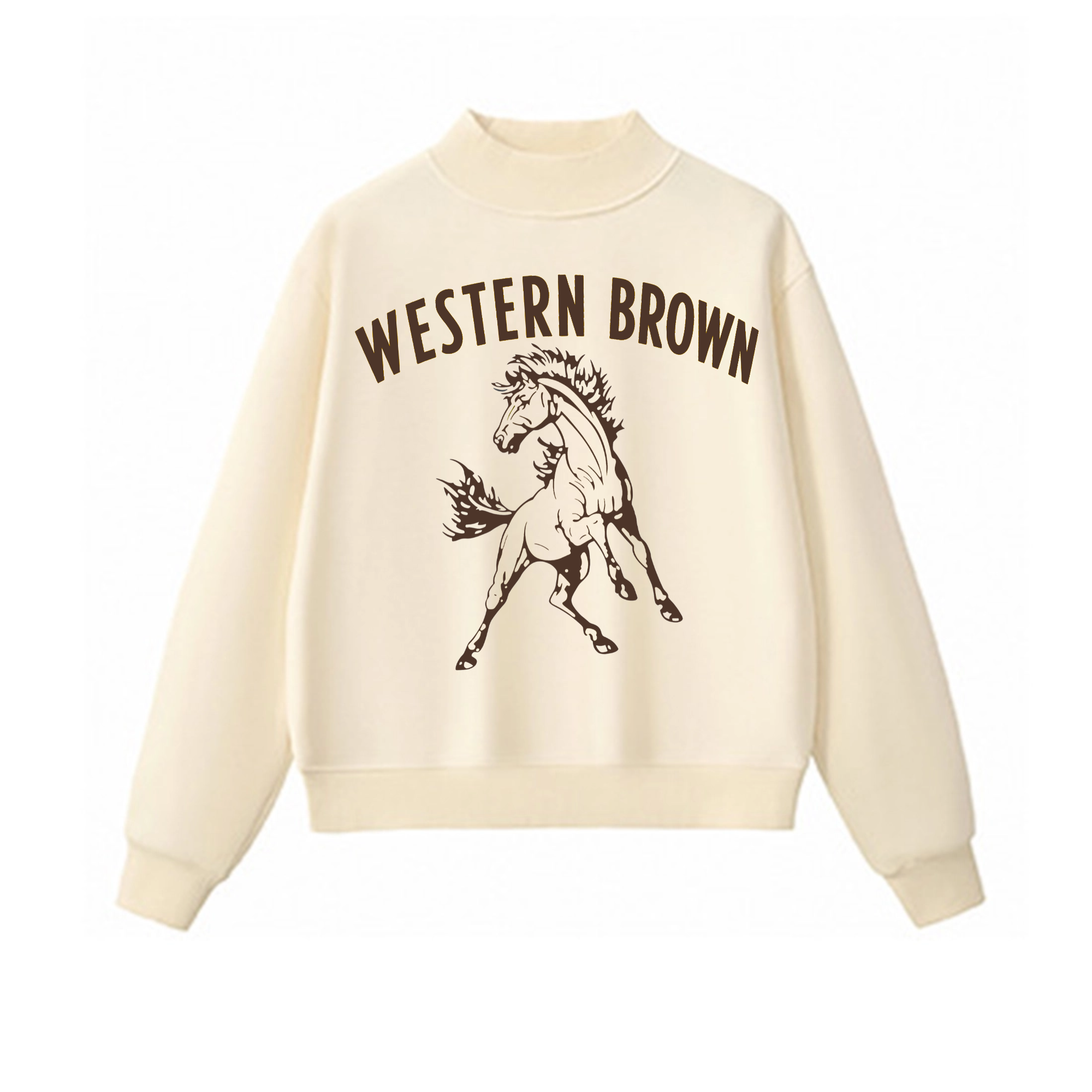 Western Brown Broncos — Run Wild — Adult Mock Neck Sweatshirt