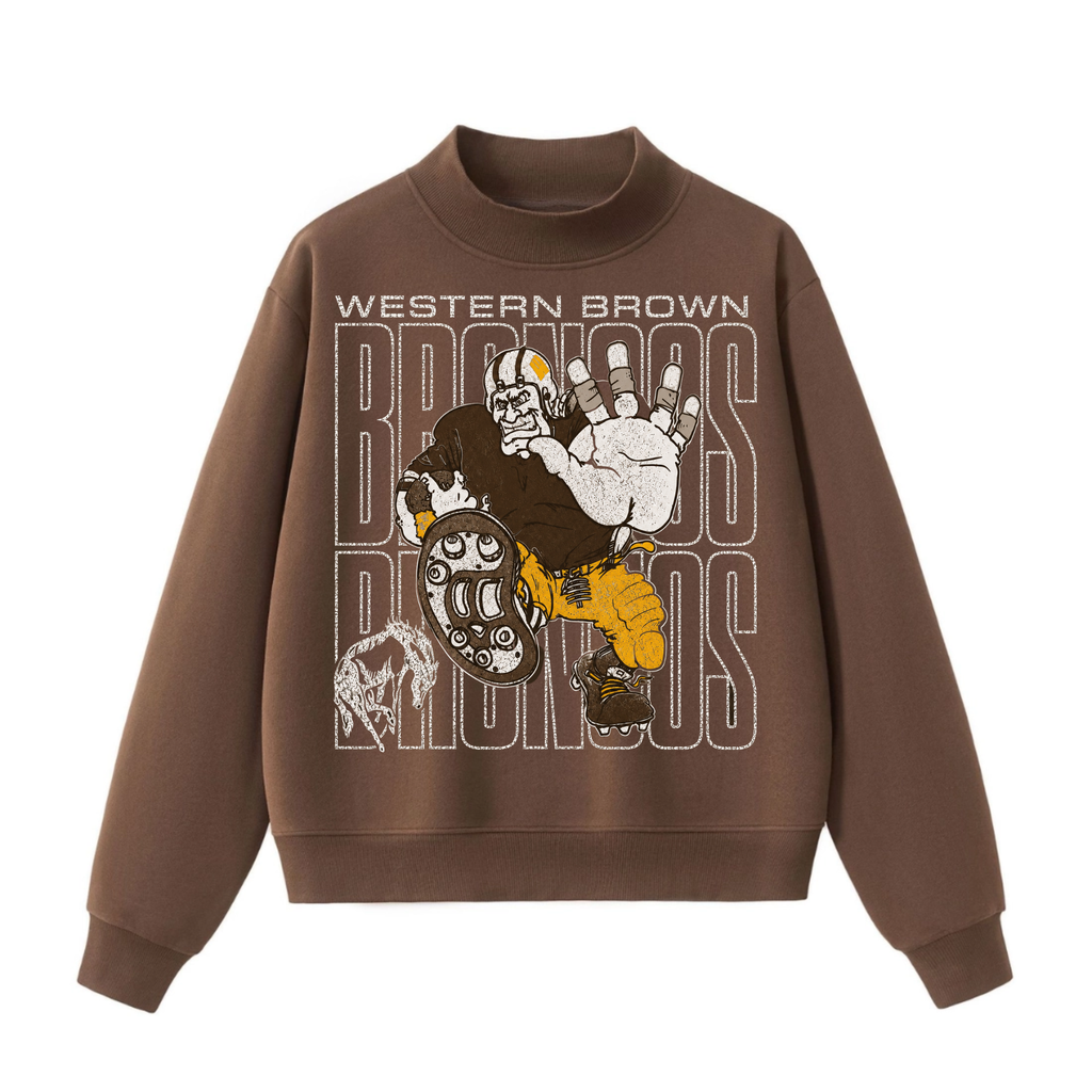 Western Brown Broncos — Bruiser (Gold) — Adult Mock Neck Sweatshirt