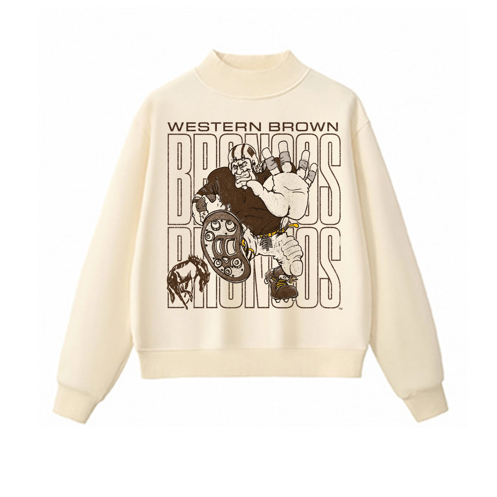 Western Brown Broncos — Bruiser (Brown) — Adult Mock Neck Sweatshirt