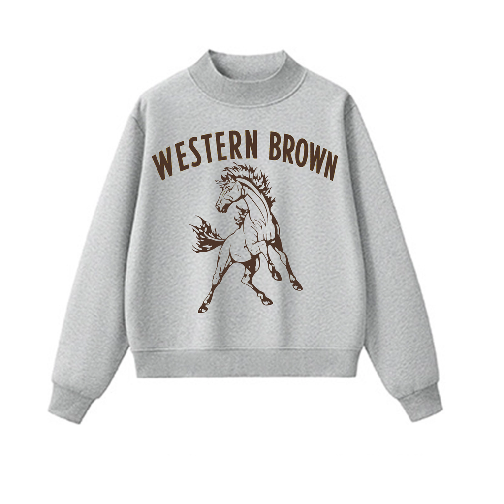 Western Brown Broncos — Run Wild — Adult Mock Neck Sweatshirt