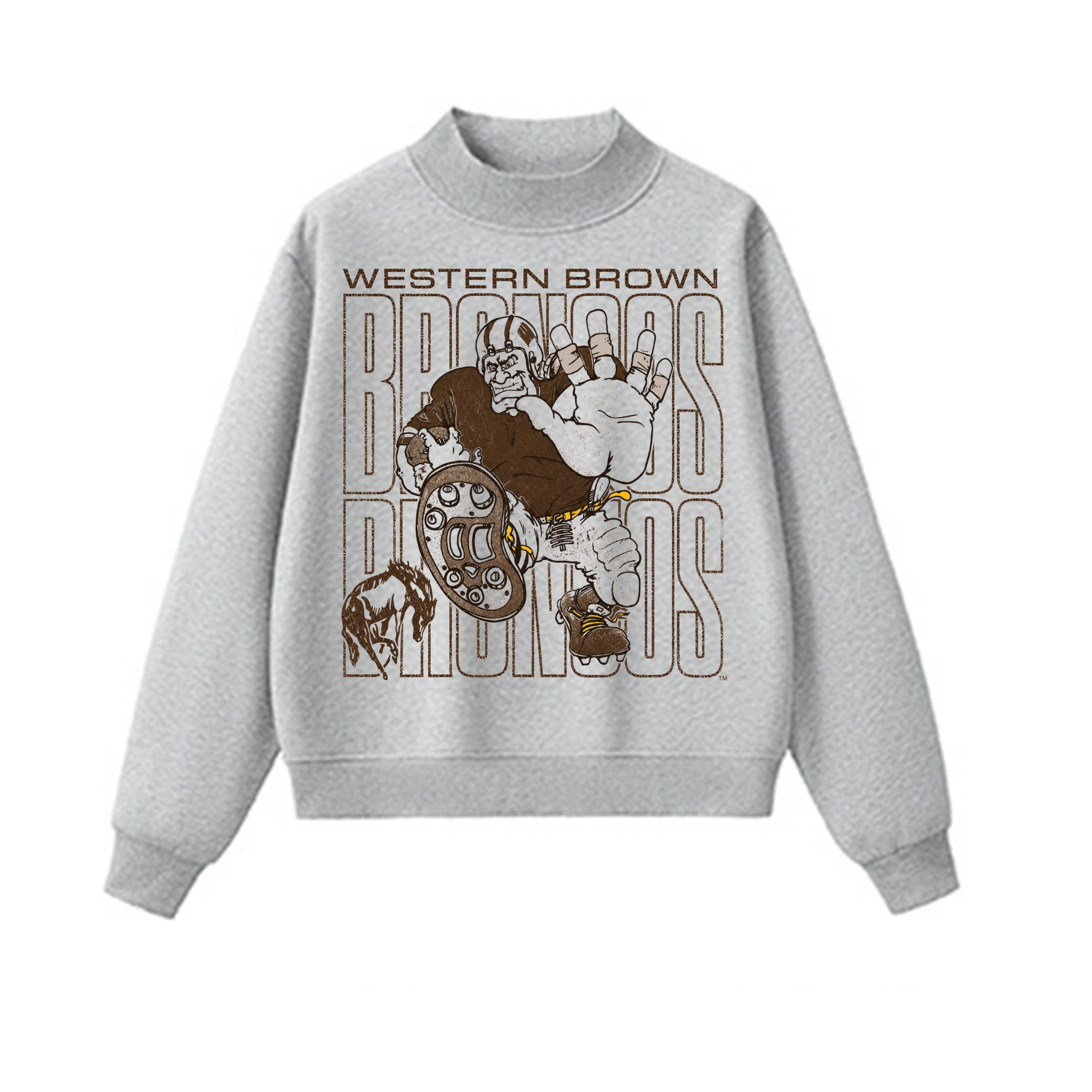 Western Brown Broncos — Bruiser (Brown) — Adult Mock Neck Sweatshirt