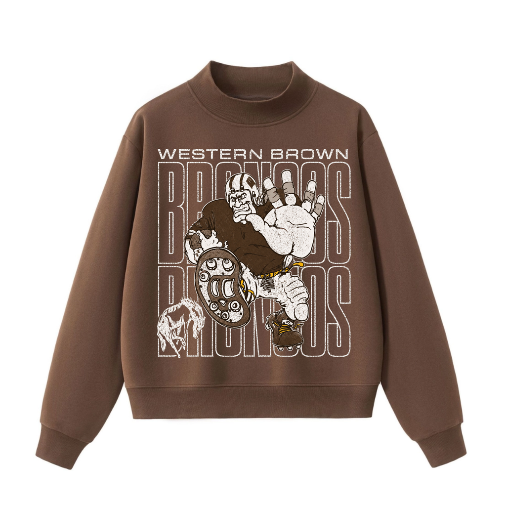 Western Brown Broncos — Bruiser (Brown) — Adult Mock Neck Sweatshirt
