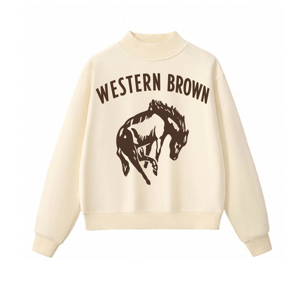 Western Brown Broncos — Horsepower — Adult Mock Neck Sweatshirt