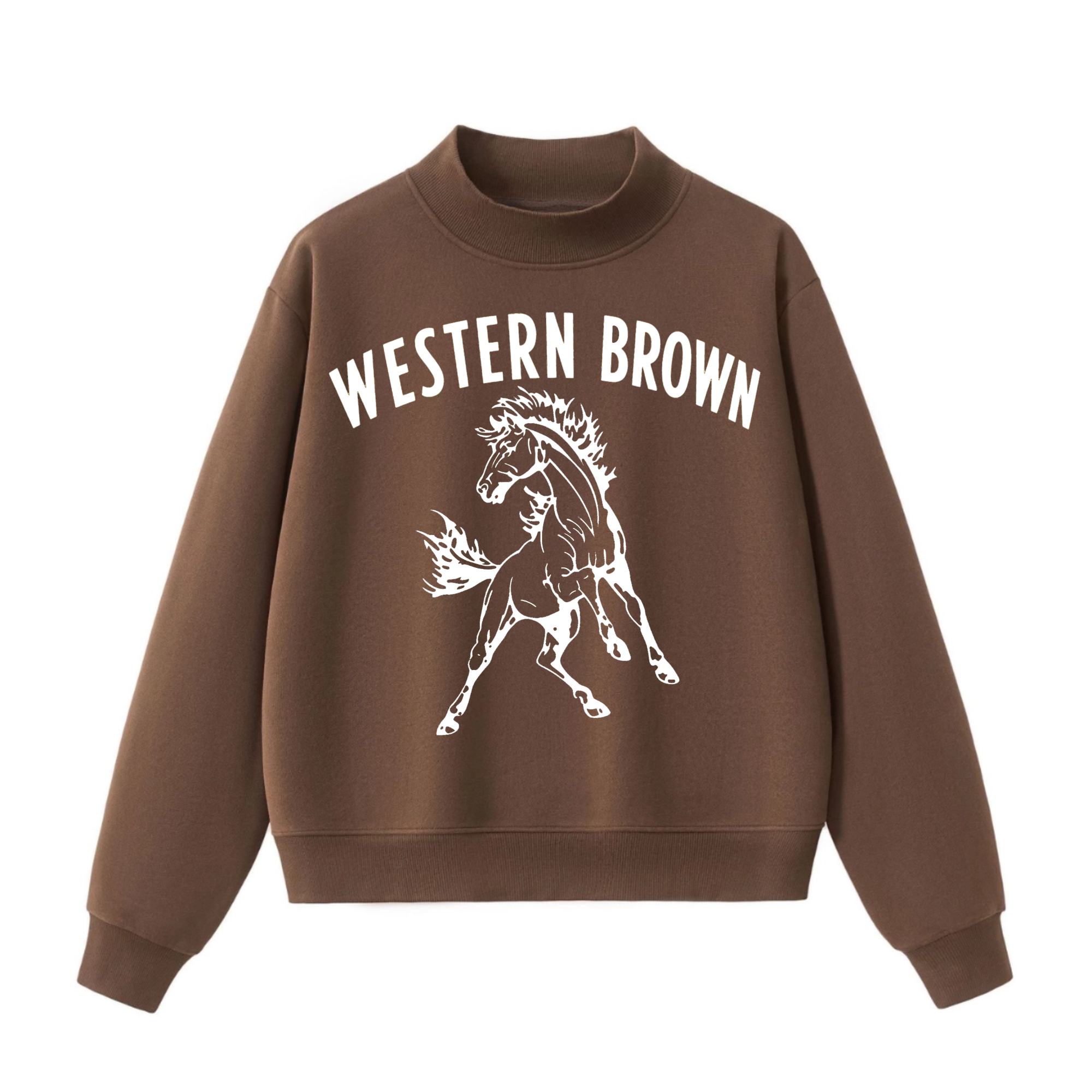 Western Brown Broncos — Run Wild — Adult Mock Neck Sweatshirt