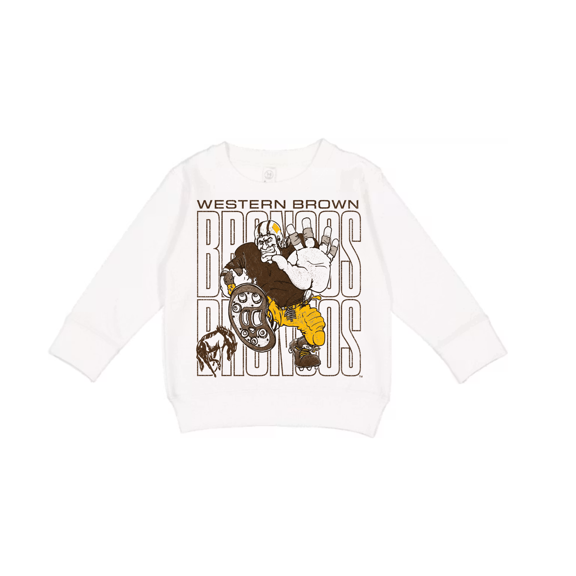 Western Brown Broncos — Bruiser (Gold) — Children Crewneck Sweatshirt