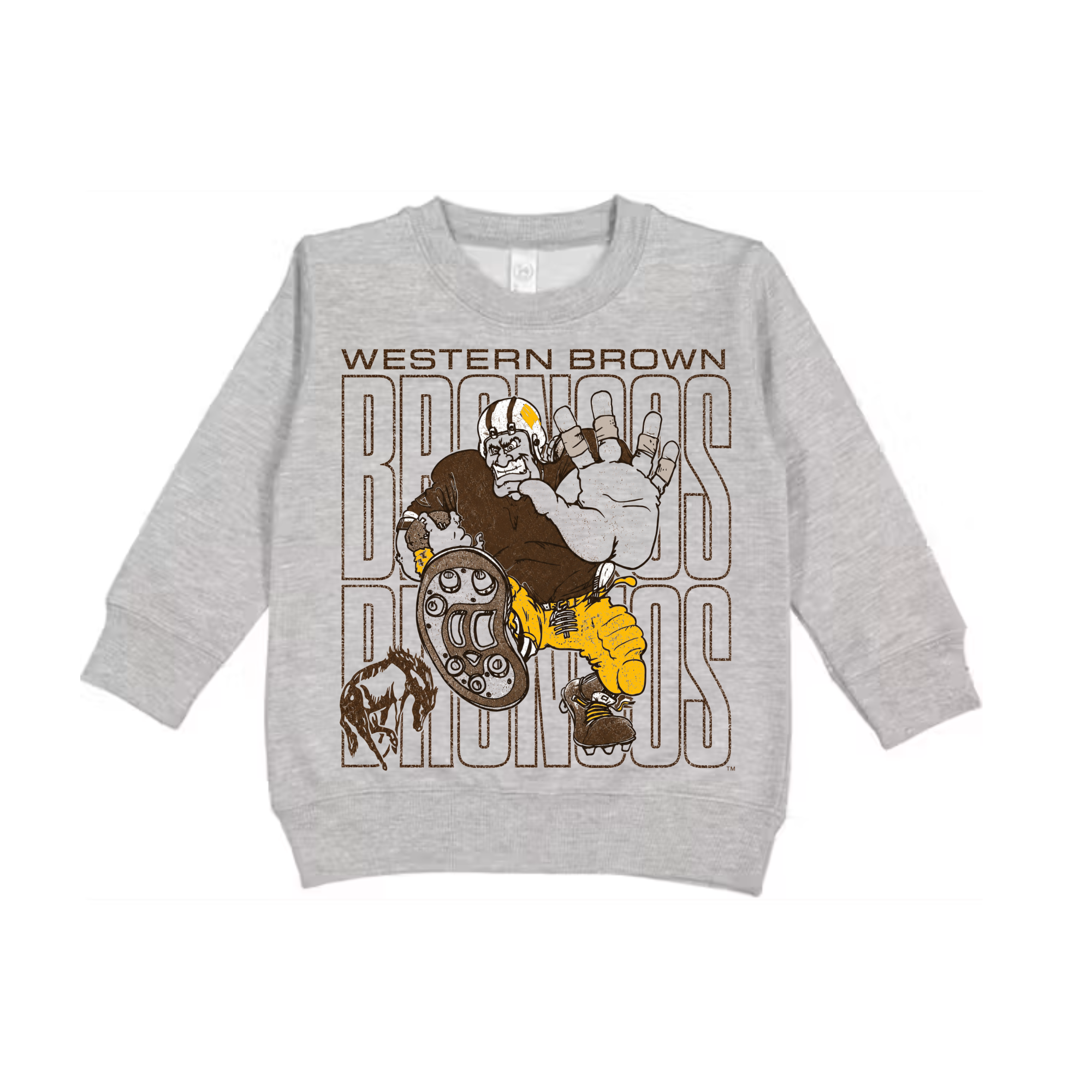 Western Brown Broncos — Bruiser (Gold) — Children Crewneck Sweatshirt
