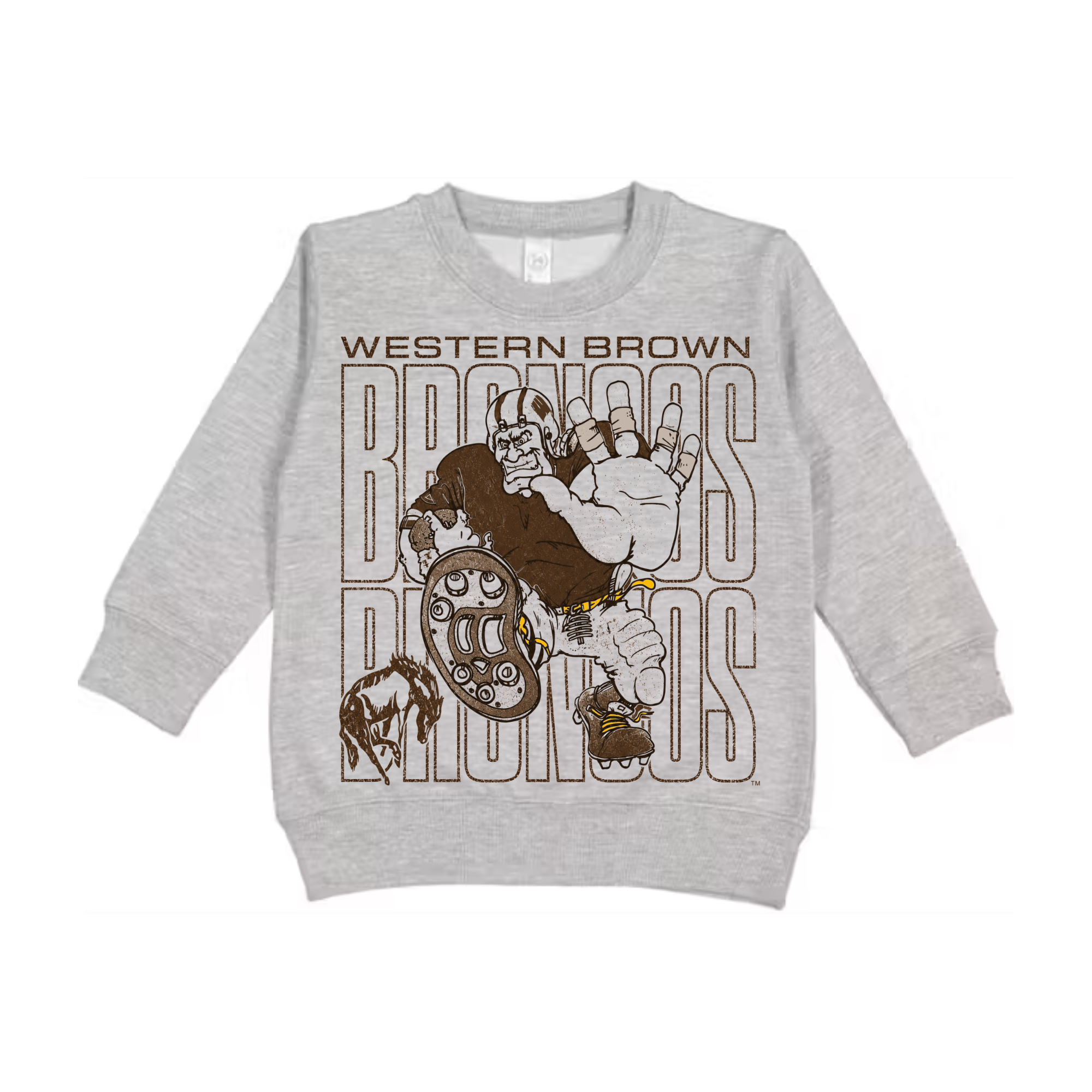 Western Brown Broncos — Bruiser (Brown) — Children Crewneck Sweatshirt