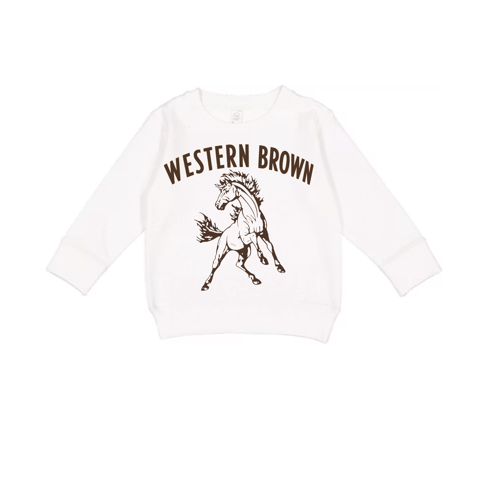 Western Brown Broncos — Run Wild — Children Crewneck Sweatshirt