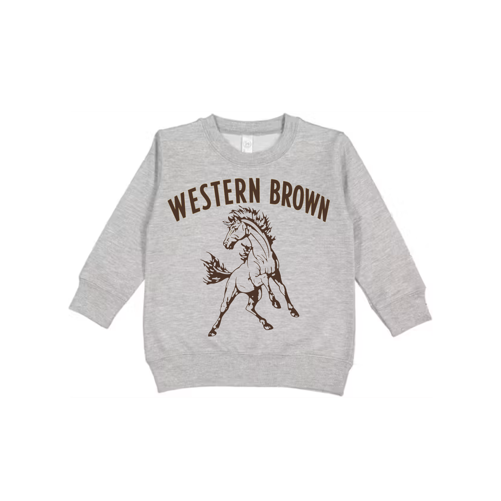Western Brown Broncos — Run Wild — Children Crewneck Sweatshirt