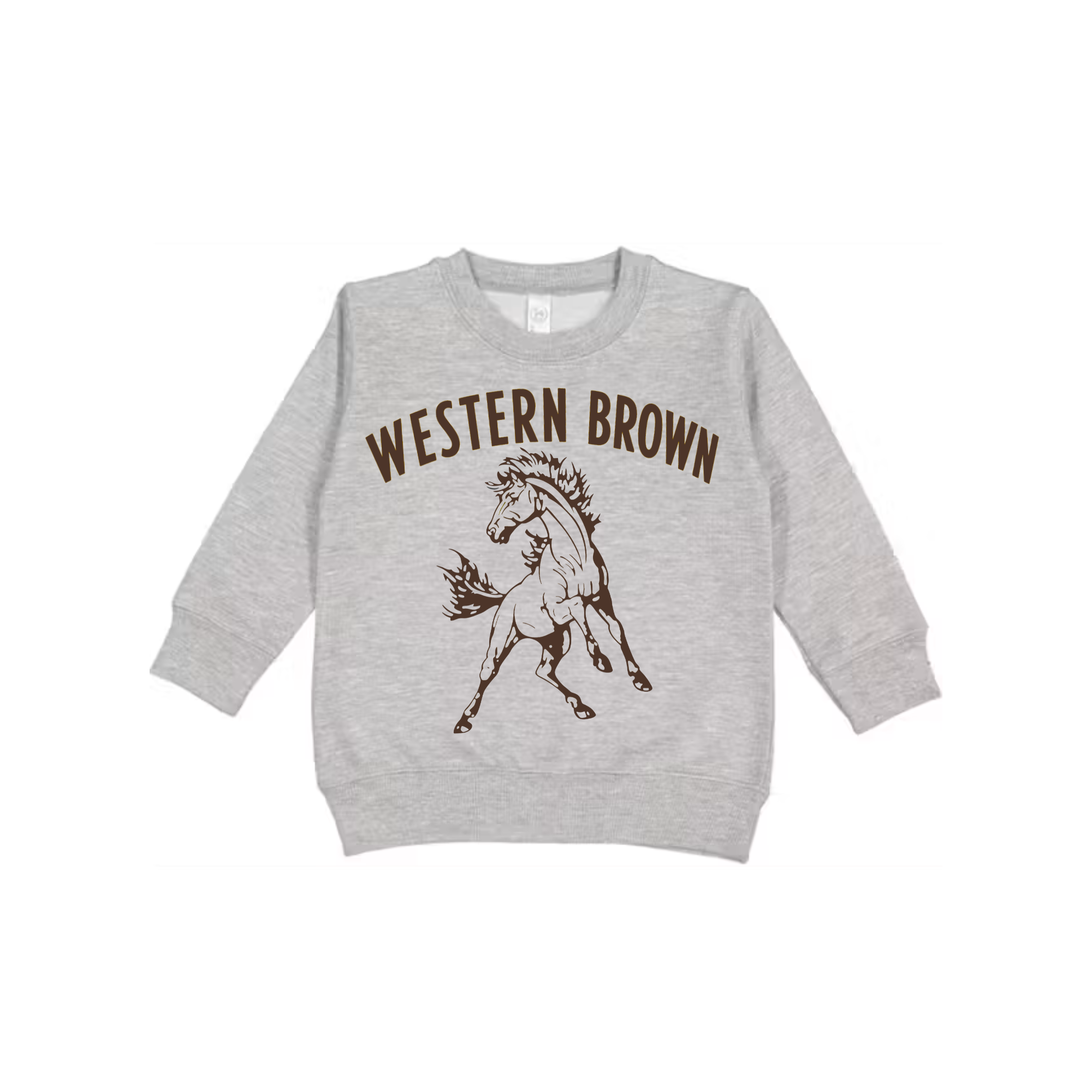 Western Brown Broncos — Run Wild — Children Crewneck Sweatshirt