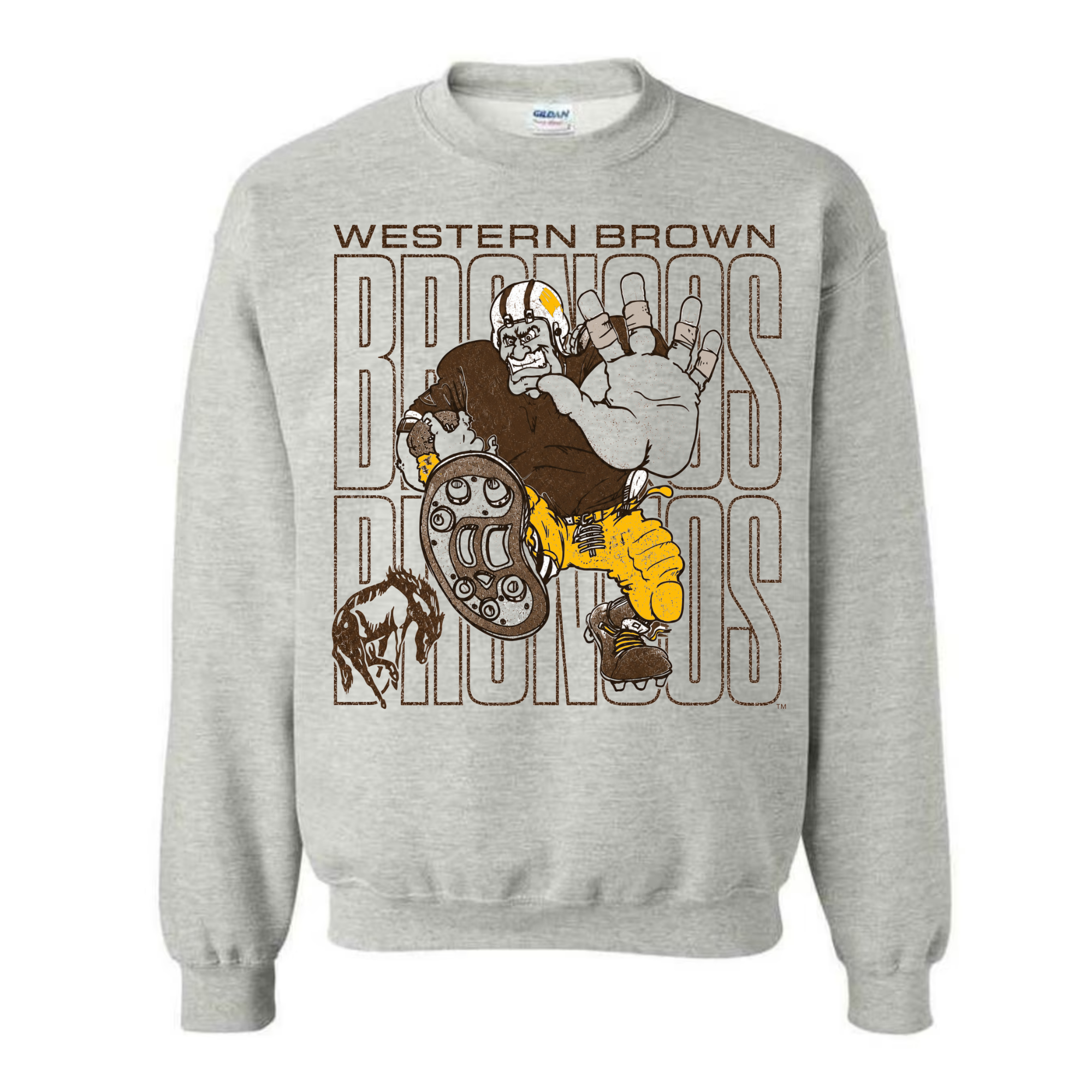 Western Brown Broncos — Bruiser (Gold) — Youth Crewneck Sweatshirt
