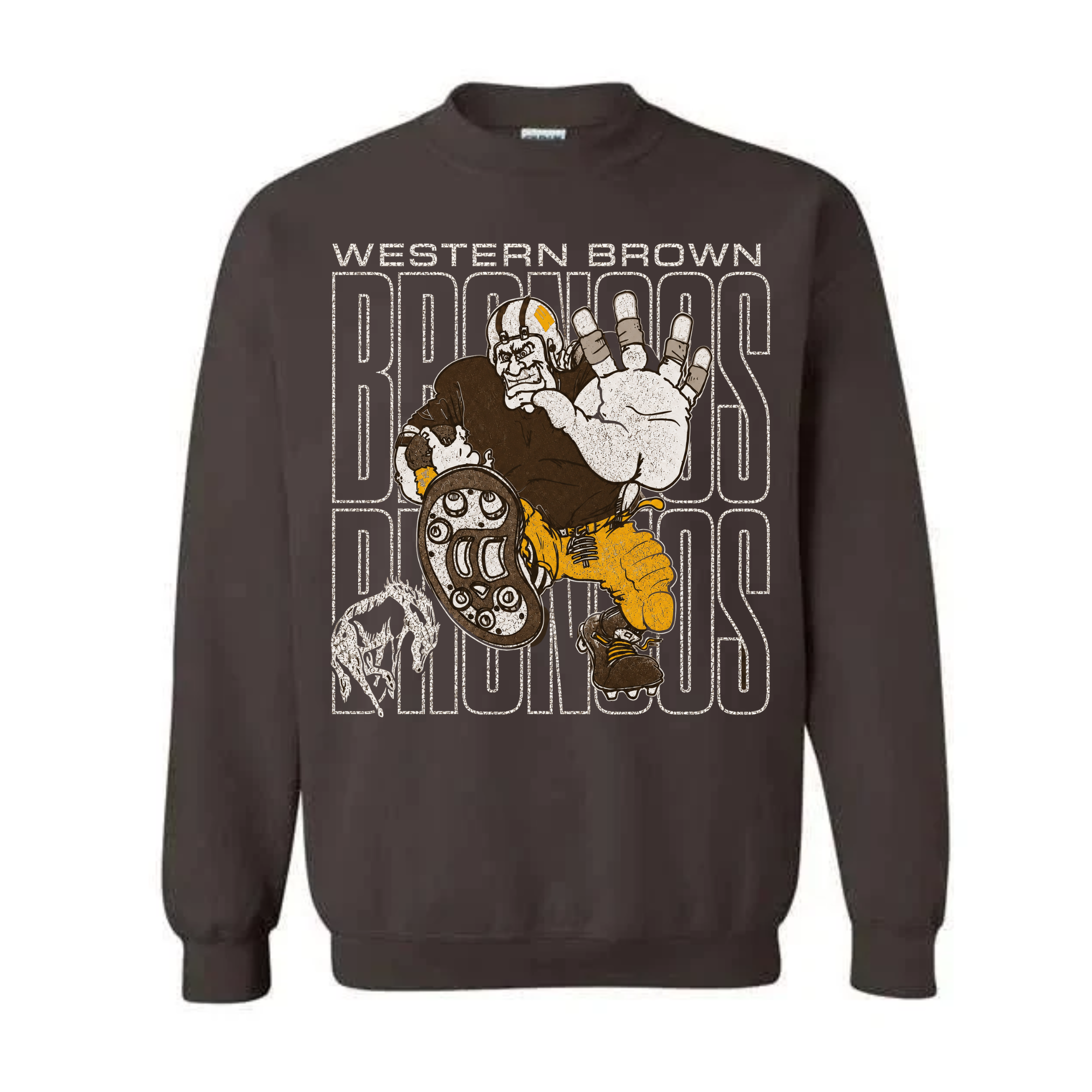 Western Brown Broncos — Bruiser (Gold) — Adult Crewneck Sweatshirt