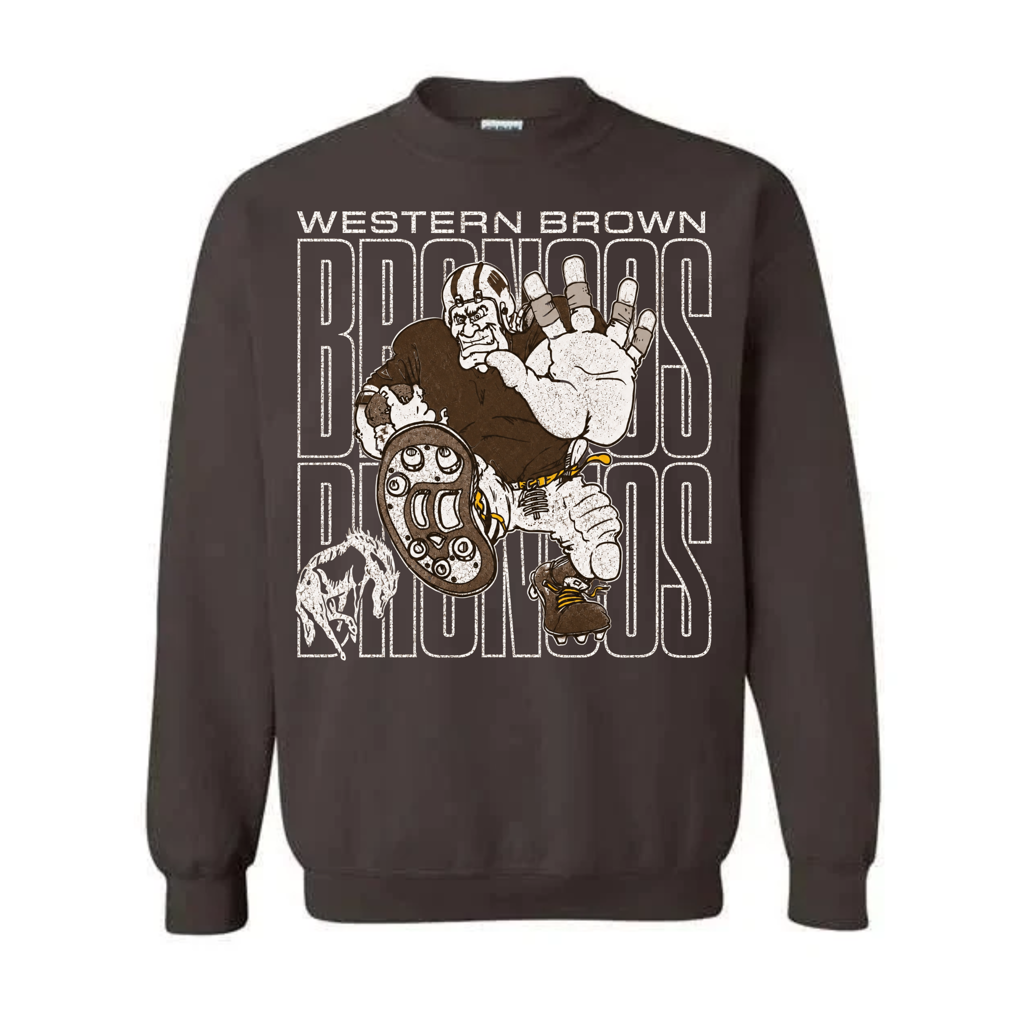 Western Brown Broncos — Bruiser (Brown) — Adult Crewneck Sweatshirt