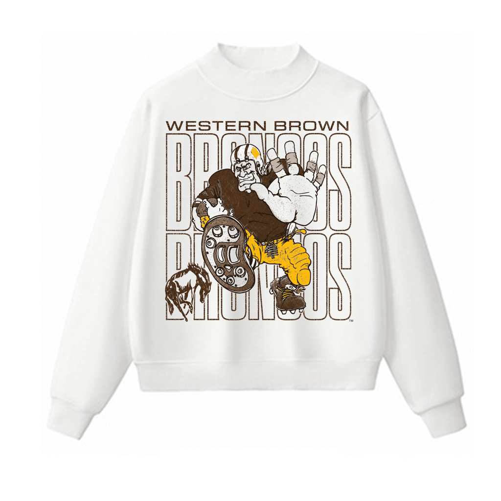 Western Brown Broncos — Bruiser (Gold) — Adult Mock Neck Sweatshirt