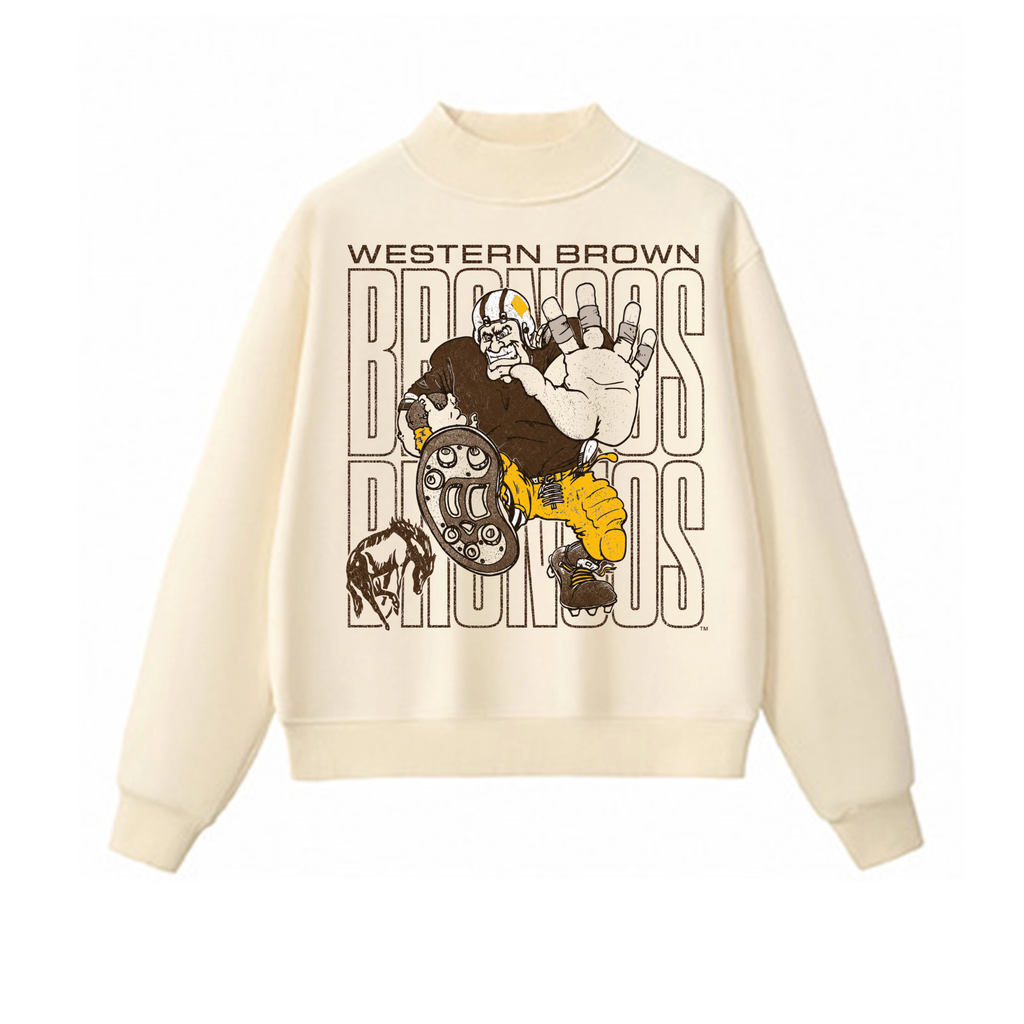 Western Brown Broncos — Bruiser (Gold) — Adult Mock Neck Sweatshirt