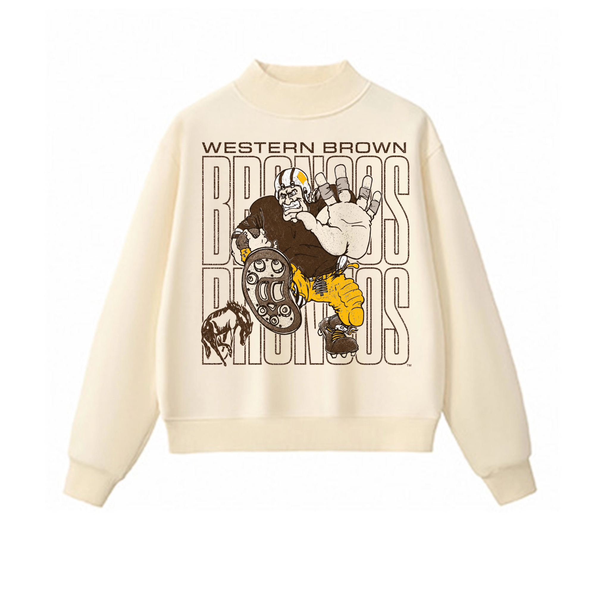 Western Brown Broncos — Bruiser (Gold) — Adult Mock Neck Sweatshirt