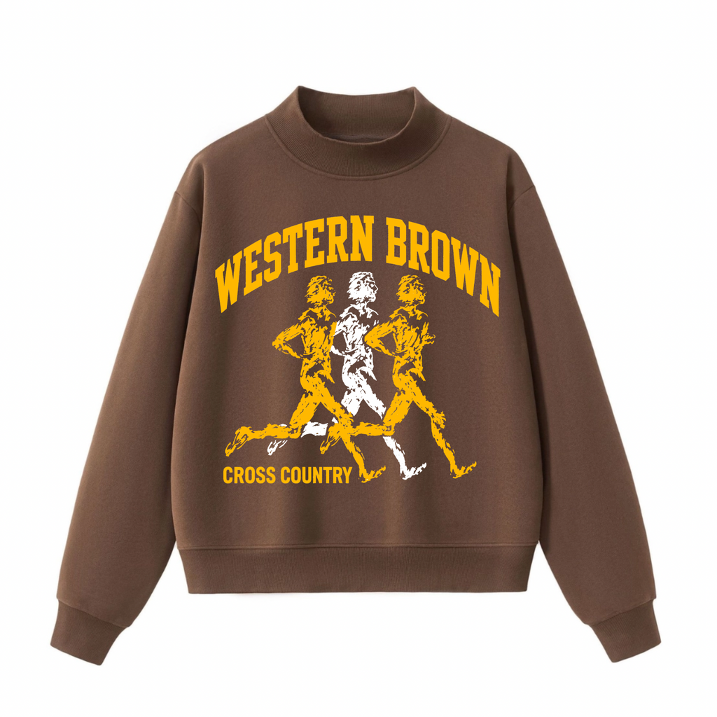 Western Brown Broncos — Broncos Cross Country — Adult Mock Neck Sweatshirt